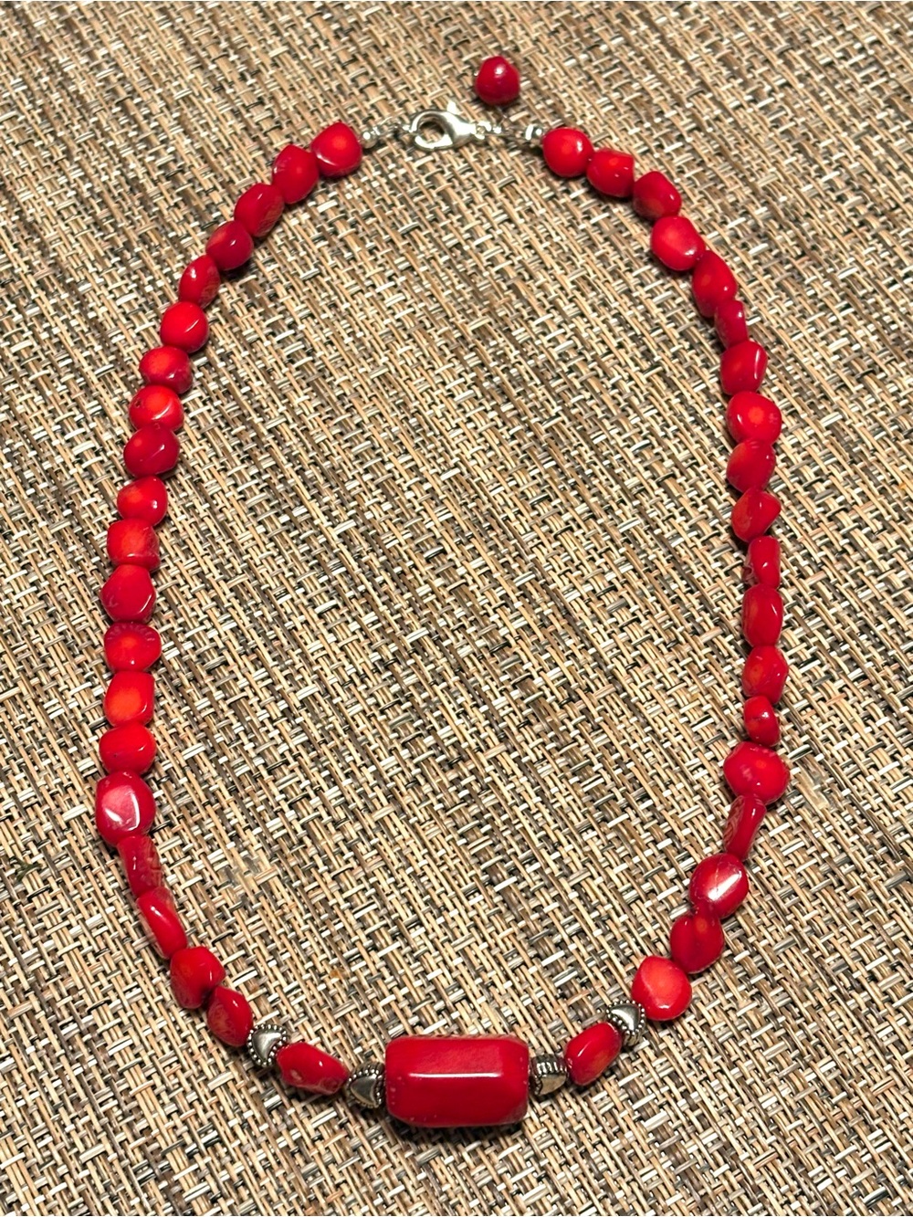 Handmade Natural Red Bead Statement Necklace | Artisan Boho Chunky Beaded - Picture 3 of 4